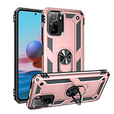 Silikon Hülle Handyhülle und Kunststoff Schutzhülle Hartschalen Tasche mit Magnetisch Fingerring Ständer MQ3 für Xiaomi Redmi Note 10 4G Rosegold