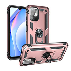 Silikon Hülle Handyhülle und Kunststoff Schutzhülle Hartschalen Tasche mit Magnetisch Fingerring Ständer MQ3 für Xiaomi Redmi Note 10 5G Rosegold