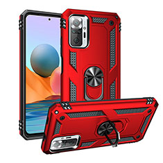 Silikon Hülle Handyhülle und Kunststoff Schutzhülle Hartschalen Tasche mit Magnetisch Fingerring Ständer MQ3 für Xiaomi Redmi Note 10 Pro 4G Rot