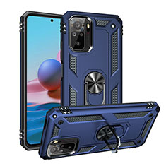 Silikon Hülle Handyhülle und Kunststoff Schutzhülle Hartschalen Tasche mit Magnetisch Fingerring Ständer MQ3 für Xiaomi Redmi Note 10S 4G Blau