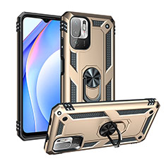 Silikon Hülle Handyhülle und Kunststoff Schutzhülle Hartschalen Tasche mit Magnetisch Fingerring Ständer MQ3 für Xiaomi Redmi Note 10T 5G Gold