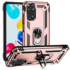 Silikon Hülle Handyhülle und Kunststoff Schutzhülle Hartschalen Tasche mit Magnetisch Fingerring Ständer MQ3 für Xiaomi Redmi Note 11 4G (2022) Rosegold