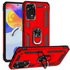 Silikon Hülle Handyhülle und Kunststoff Schutzhülle Hartschalen Tasche mit Magnetisch Fingerring Ständer MQ3 für Xiaomi Redmi Note 11 Pro 5G Rot