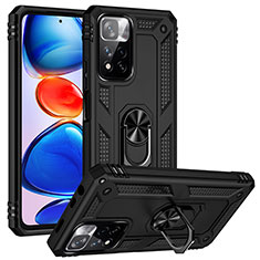 Silikon Hülle Handyhülle und Kunststoff Schutzhülle Hartschalen Tasche mit Magnetisch Fingerring Ständer MQ3 für Xiaomi Redmi Note 11 Pro+ Plus 5G Schwarz