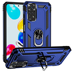 Silikon Hülle Handyhülle und Kunststoff Schutzhülle Hartschalen Tasche mit Magnetisch Fingerring Ständer MQ3 für Xiaomi Redmi Note 11S 4G Blau