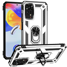 Silikon Hülle Handyhülle und Kunststoff Schutzhülle Hartschalen Tasche mit Magnetisch Fingerring Ständer MQ3 für Xiaomi Redmi Note 12 Pro 4G Silber