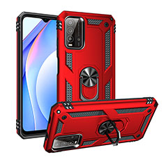 Silikon Hülle Handyhülle und Kunststoff Schutzhülle Hartschalen Tasche mit Magnetisch Fingerring Ständer MQ3 für Xiaomi Redmi Note 9 4G Rot