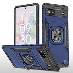 Silikon Hülle Handyhülle und Kunststoff Schutzhülle Hartschalen Tasche mit Magnetisch Fingerring Ständer MQ4 für Google Pixel 6a 5G Blau