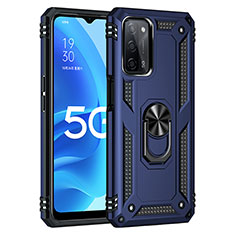 Silikon Hülle Handyhülle und Kunststoff Schutzhülle Hartschalen Tasche mit Magnetisch Fingerring Ständer MQ4 für Oppo A53s 5G Blau