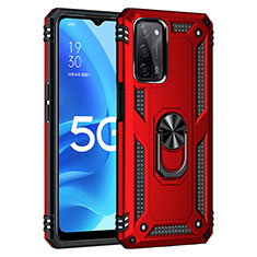 Silikon Hülle Handyhülle und Kunststoff Schutzhülle Hartschalen Tasche mit Magnetisch Fingerring Ständer MQ4 für Oppo A53s 5G Rot