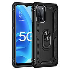 Silikon Hülle Handyhülle und Kunststoff Schutzhülle Hartschalen Tasche mit Magnetisch Fingerring Ständer MQ4 für Oppo A53s 5G Schwarz