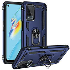 Silikon Hülle Handyhülle und Kunststoff Schutzhülle Hartschalen Tasche mit Magnetisch Fingerring Ständer MQ4 für Oppo A54 4G Blau