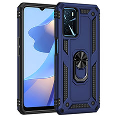 Silikon Hülle Handyhülle und Kunststoff Schutzhülle Hartschalen Tasche mit Magnetisch Fingerring Ständer MQ4 für Oppo A54s Blau