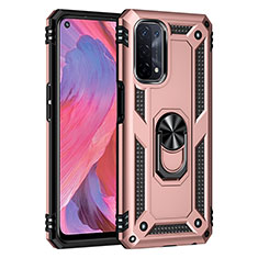 Silikon Hülle Handyhülle und Kunststoff Schutzhülle Hartschalen Tasche mit Magnetisch Fingerring Ständer MQ4 für Oppo A74 5G Rosegold