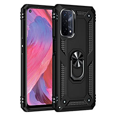 Silikon Hülle Handyhülle und Kunststoff Schutzhülle Hartschalen Tasche mit Magnetisch Fingerring Ständer MQ4 für Oppo A93 5G Schwarz