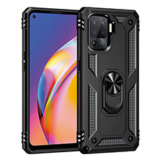 Silikon Hülle Handyhülle und Kunststoff Schutzhülle Hartschalen Tasche mit Magnetisch Fingerring Ständer MQ4 für Oppo A94 4G Schwarz