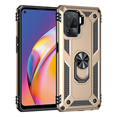 Silikon Hülle Handyhülle und Kunststoff Schutzhülle Hartschalen Tasche mit Magnetisch Fingerring Ständer MQ4 für Oppo F19 Pro Gold