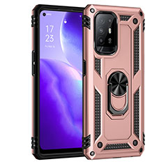 Silikon Hülle Handyhülle und Kunststoff Schutzhülle Hartschalen Tasche mit Magnetisch Fingerring Ständer MQ4 für Oppo Reno5 Z 5G Rosegold