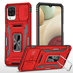Silikon Hülle Handyhülle und Kunststoff Schutzhülle Hartschalen Tasche mit Magnetisch Fingerring Ständer MQ4 für Samsung Galaxy A12 5G Rot