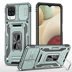 Silikon Hülle Handyhülle und Kunststoff Schutzhülle Hartschalen Tasche mit Magnetisch Fingerring Ständer MQ4 für Samsung Galaxy A12 Minzgrün