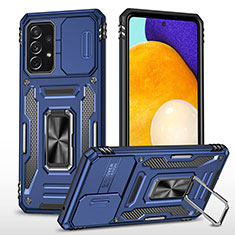 Silikon Hülle Handyhülle und Kunststoff Schutzhülle Hartschalen Tasche mit Magnetisch Fingerring Ständer MQ4 für Samsung Galaxy A52 4G Blau