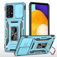 Silikon Hülle Handyhülle und Kunststoff Schutzhülle Hartschalen Tasche mit Magnetisch Fingerring Ständer MQ4 für Samsung Galaxy A52 4G Hellblau