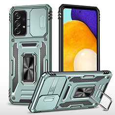 Silikon Hülle Handyhülle und Kunststoff Schutzhülle Hartschalen Tasche mit Magnetisch Fingerring Ständer MQ4 für Samsung Galaxy A52 4G Minzgrün