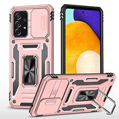 Silikon Hülle Handyhülle und Kunststoff Schutzhülle Hartschalen Tasche mit Magnetisch Fingerring Ständer MQ4 für Samsung Galaxy A52 5G Rosegold