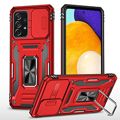 Silikon Hülle Handyhülle und Kunststoff Schutzhülle Hartschalen Tasche mit Magnetisch Fingerring Ständer MQ4 für Samsung Galaxy A52 5G Rot