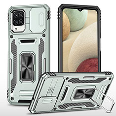 Silikon Hülle Handyhülle und Kunststoff Schutzhülle Hartschalen Tasche mit Magnetisch Fingerring Ständer MQ4 für Samsung Galaxy F12 Grau