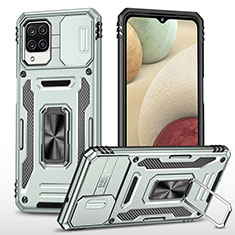 Silikon Hülle Handyhülle und Kunststoff Schutzhülle Hartschalen Tasche mit Magnetisch Fingerring Ständer MQ4 für Samsung Galaxy M12 Grau