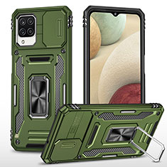Silikon Hülle Handyhülle und Kunststoff Schutzhülle Hartschalen Tasche mit Magnetisch Fingerring Ständer MQ4 für Samsung Galaxy M12 Grün
