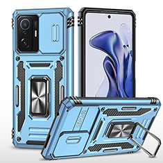 Silikon Hülle Handyhülle und Kunststoff Schutzhülle Hartschalen Tasche mit Magnetisch Fingerring Ständer MQ4 für Xiaomi Mi 11T 5G Hellblau