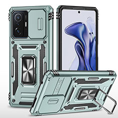 Silikon Hülle Handyhülle und Kunststoff Schutzhülle Hartschalen Tasche mit Magnetisch Fingerring Ständer MQ4 für Xiaomi Mi 11T 5G Minzgrün