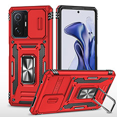 Silikon Hülle Handyhülle und Kunststoff Schutzhülle Hartschalen Tasche mit Magnetisch Fingerring Ständer MQ4 für Xiaomi Mi 11T 5G Rot