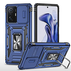 Silikon Hülle Handyhülle und Kunststoff Schutzhülle Hartschalen Tasche mit Magnetisch Fingerring Ständer MQ4 für Xiaomi Mi 11T Pro 5G Blau