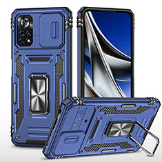 Silikon Hülle Handyhülle und Kunststoff Schutzhülle Hartschalen Tasche mit Magnetisch Fingerring Ständer MQ4 für Xiaomi Poco X4 Pro 5G Blau