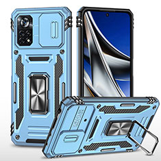Silikon Hülle Handyhülle und Kunststoff Schutzhülle Hartschalen Tasche mit Magnetisch Fingerring Ständer MQ4 für Xiaomi Poco X4 Pro 5G Hellblau