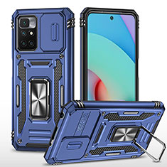 Silikon Hülle Handyhülle und Kunststoff Schutzhülle Hartschalen Tasche mit Magnetisch Fingerring Ständer MQ4 für Xiaomi Redmi 10 (2022) Blau