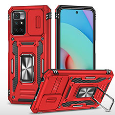 Silikon Hülle Handyhülle und Kunststoff Schutzhülle Hartschalen Tasche mit Magnetisch Fingerring Ständer MQ4 für Xiaomi Redmi 10 4G Rot