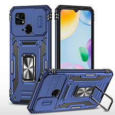 Silikon Hülle Handyhülle und Kunststoff Schutzhülle Hartschalen Tasche mit Magnetisch Fingerring Ständer MQ4 für Xiaomi Redmi 10 India Blau