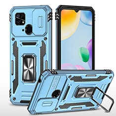 Silikon Hülle Handyhülle und Kunststoff Schutzhülle Hartschalen Tasche mit Magnetisch Fingerring Ständer MQ4 für Xiaomi Redmi 10 India Hellblau