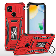 Silikon Hülle Handyhülle und Kunststoff Schutzhülle Hartschalen Tasche mit Magnetisch Fingerring Ständer MQ4 für Xiaomi Redmi 10 India Rot