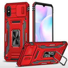 Silikon Hülle Handyhülle und Kunststoff Schutzhülle Hartschalen Tasche mit Magnetisch Fingerring Ständer MQ4 für Xiaomi Redmi 9AT Rot