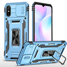 Silikon Hülle Handyhülle und Kunststoff Schutzhülle Hartschalen Tasche mit Magnetisch Fingerring Ständer MQ4 für Xiaomi Redmi 9i Hellblau