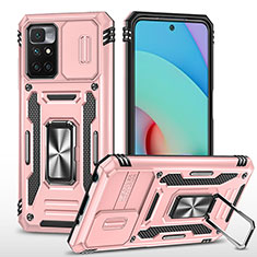 Silikon Hülle Handyhülle und Kunststoff Schutzhülle Hartschalen Tasche mit Magnetisch Fingerring Ständer MQ4 für Xiaomi Redmi Note 11 4G (2021) Rosegold