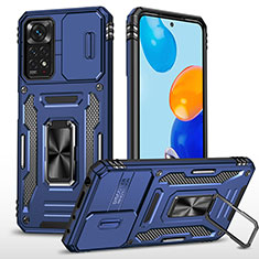 Silikon Hülle Handyhülle und Kunststoff Schutzhülle Hartschalen Tasche mit Magnetisch Fingerring Ständer MQ4 für Xiaomi Redmi Note 11 Pro 4G Blau