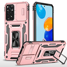 Silikon Hülle Handyhülle und Kunststoff Schutzhülle Hartschalen Tasche mit Magnetisch Fingerring Ständer MQ4 für Xiaomi Redmi Note 11 Pro 4G Rosegold