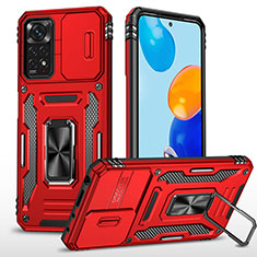 Silikon Hülle Handyhülle und Kunststoff Schutzhülle Hartschalen Tasche mit Magnetisch Fingerring Ständer MQ4 für Xiaomi Redmi Note 12 Pro 4G Rot