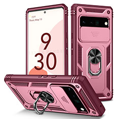 Silikon Hülle Handyhülle und Kunststoff Schutzhülle Hartschalen Tasche mit Magnetisch Fingerring Ständer MQ5 für Google Pixel 6 Pro 5G Pink